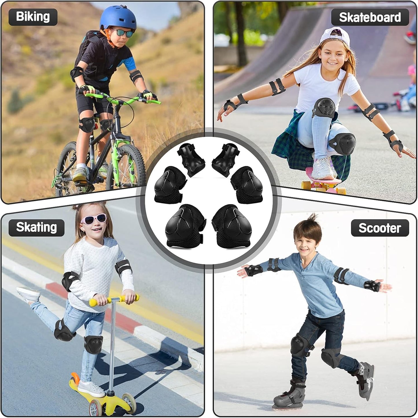 Kids Protective Gear Set Knee Pads for Kids 3-14 Years Toddler Knee and Elbow Pads with Wrist Guards 3 in 1 for Skating Cycling Bike Rollerblading Scooter